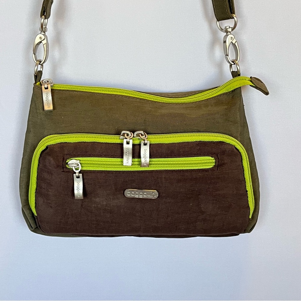 Baggallini Olive & Brown Crossbody Bag with Lime Trim